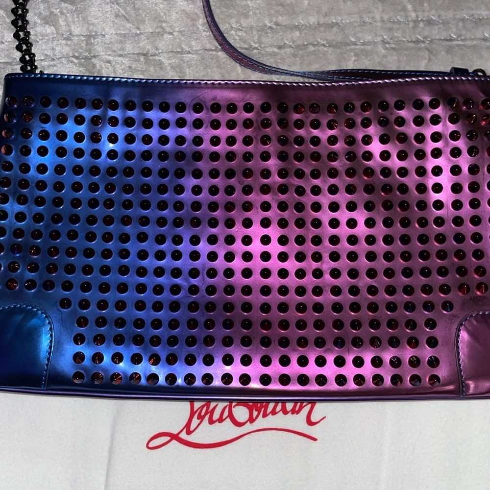 Christian Louboutin preloved clutch great condition color blue n purple studs - Picture 6 of 12